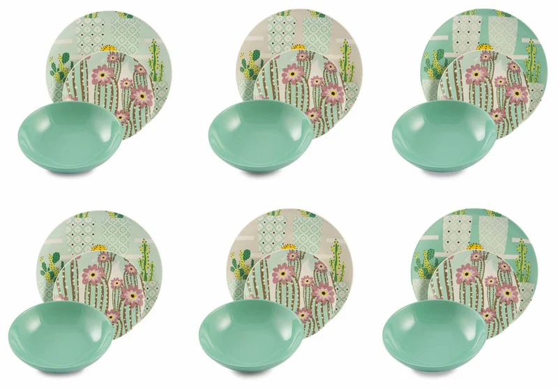 Servizio Piatti 18 Pezzi in Porcellana e Gres Villa d'Este Home Tivoli Nouveau Cactus Multicolor