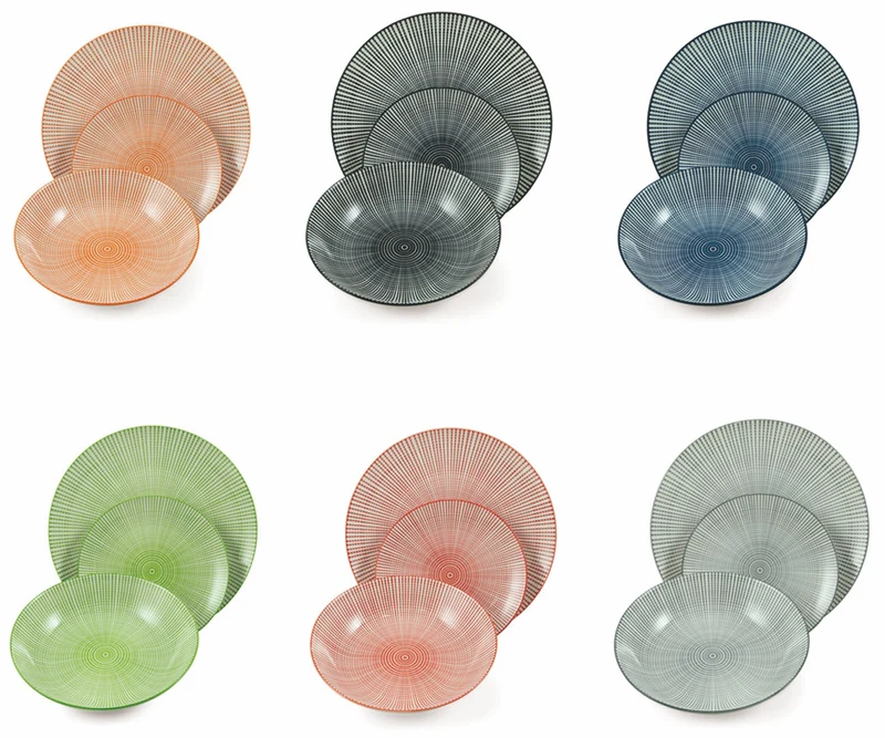 Servizio Piatti 18 Pezzi in Porcellana Soriani Fossil Multicolor