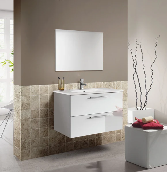 Mobile bagno sospeso 80x46x58h bianco 2cassetti lavabo e specchio