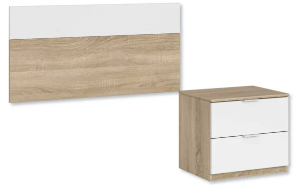 Testiera per letto singolo e comodino Rovere Canadian - Bianco Artik