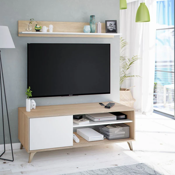 Mobile e mensola tv 135x40x50h rovere canadian bianco