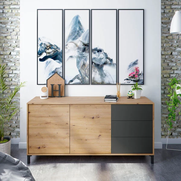 Credenza 2ante 3cassetti rovere antricite cm.154x41x74h