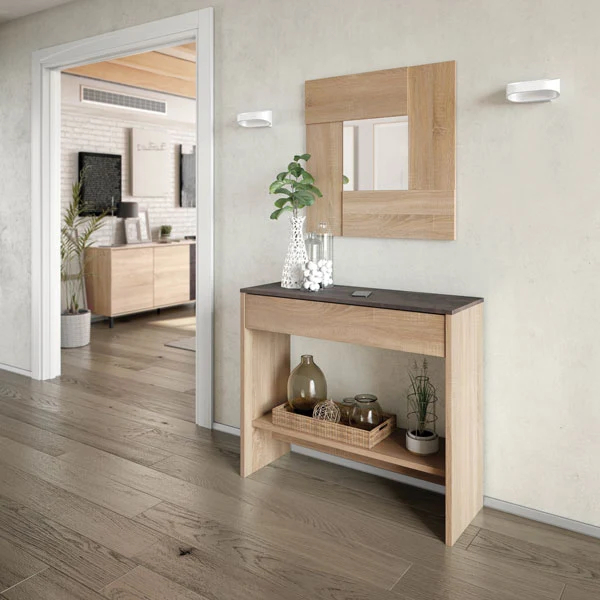 Mobile ingresso canadian/ossido con cassetto e specchio 92x33x0,79h