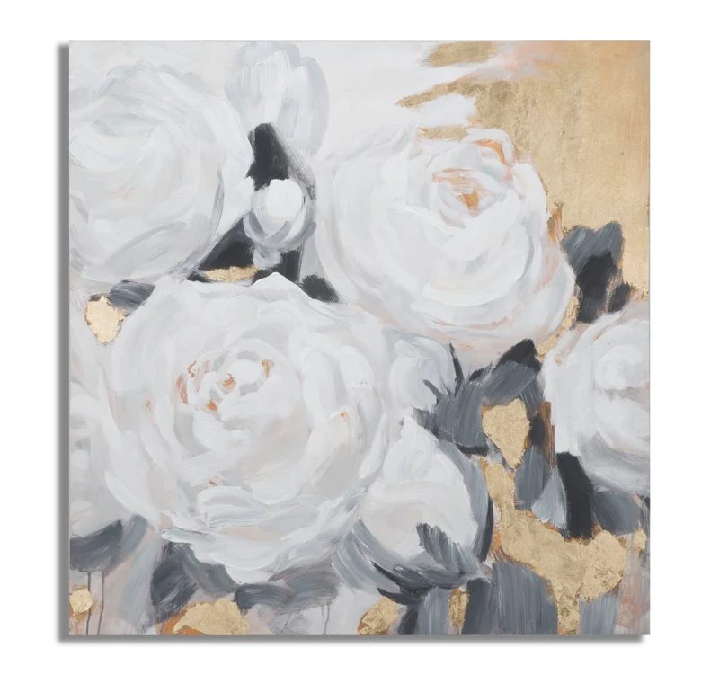 Opera d'Arte Floreale su Tela - Fiori Bianchi - 90x3,7x90 cm