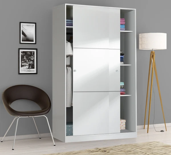 Armadio scorrevole 2 ante scorrevoli 120x50x200h bianco lucido