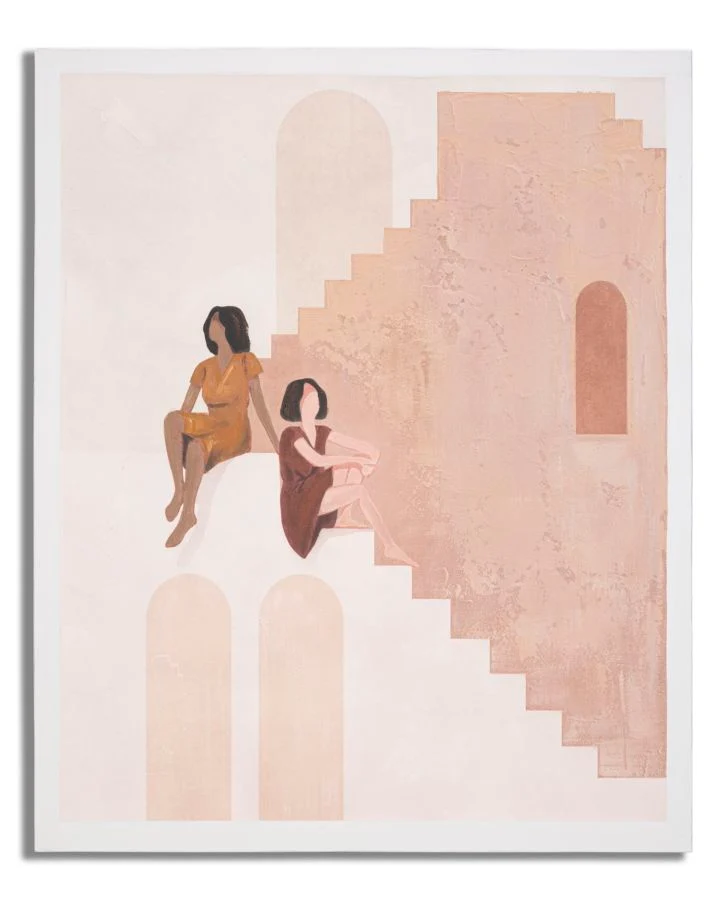 Dipinto su tela "Due Donne sulle Scale" - cm 80x3,7x100
