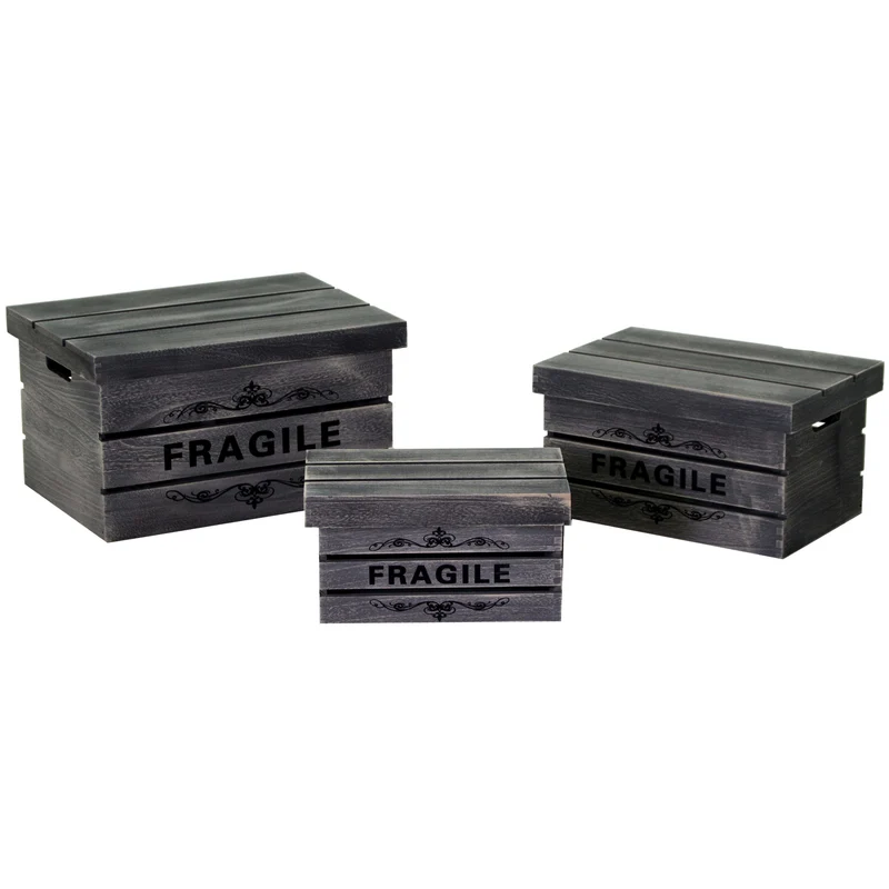 Set 3 Scatole in legno grigio fragile rettangolare