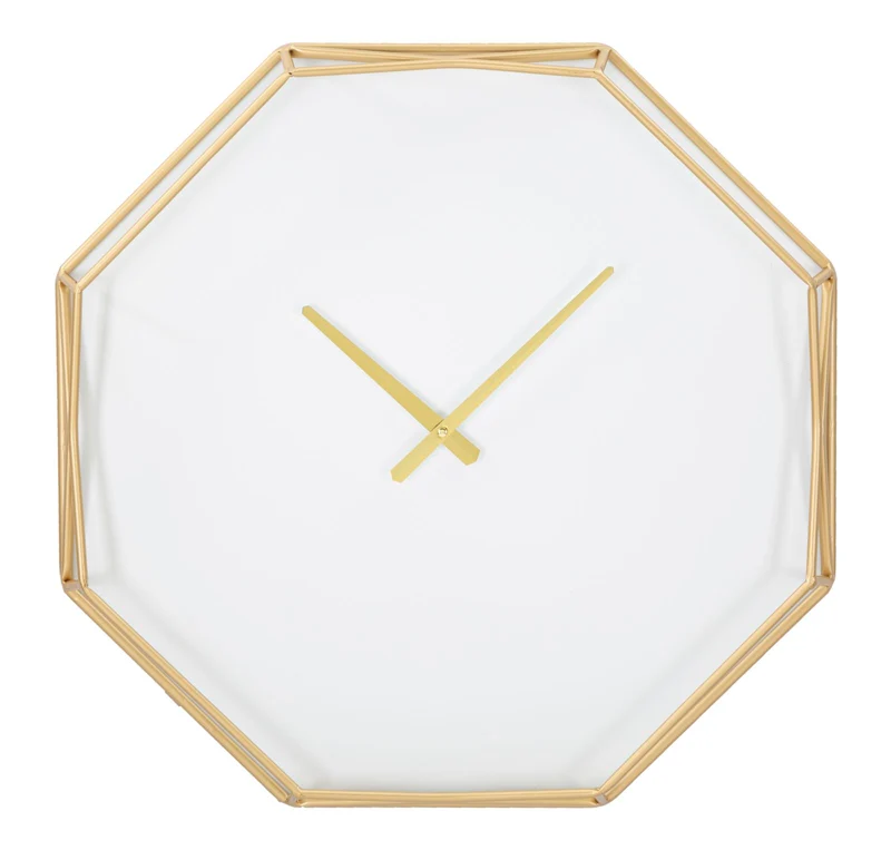 Orologio da muro ottagonale in metallo dorato 56 cm