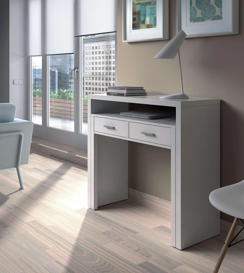 Consolle con Scrittoio Estensibile 98x36/70x87 cm Rizzetti Twins Bianco Artico
