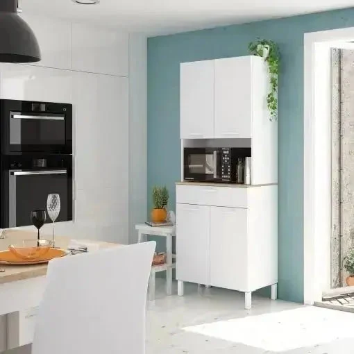 Armadio da cucina moderno in bianco e rovere con 4 ante e 1 cassetto