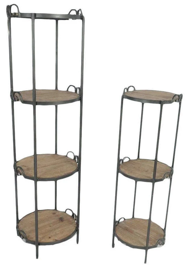 Set 2 Scaffali Portapiante Rotondi 3 e 4 Ripiani in Legno