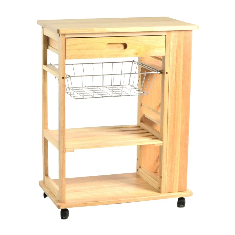 Carrello da Cucina in Legno della Gomma 2 Piani Cestello e Cassetto 65x37,5H84cm Adami