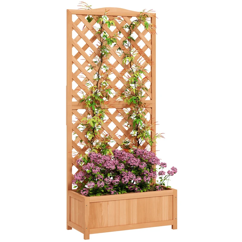 Fioriera con Traliccio per Rampicanti 76x36x170 cm con Fondo Ampio in Legno di Abete
