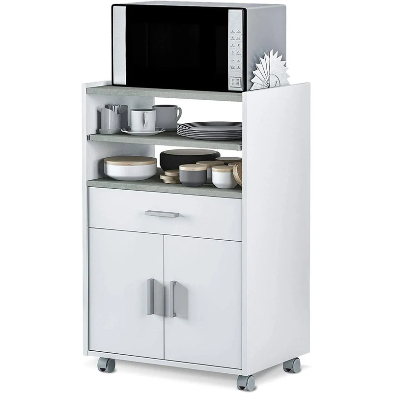 Mobile Carrello da Cucina 1 Cassetto 2 Ante 59x40x92 cm in Legno Bianco