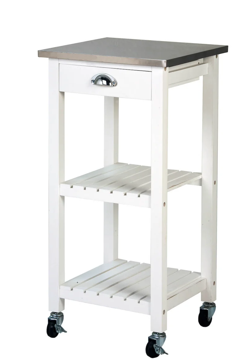 Carrello da Cucina in Legno Bianco e Inox Tosini KT004S
