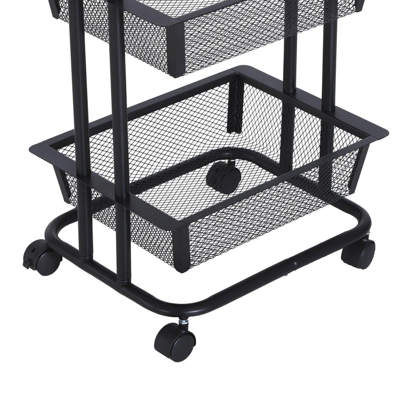 Carrello da Cucina Multiuso Salvaspazio 3 Livelli in Acciaio a Rete Nero 40x30x79 cm