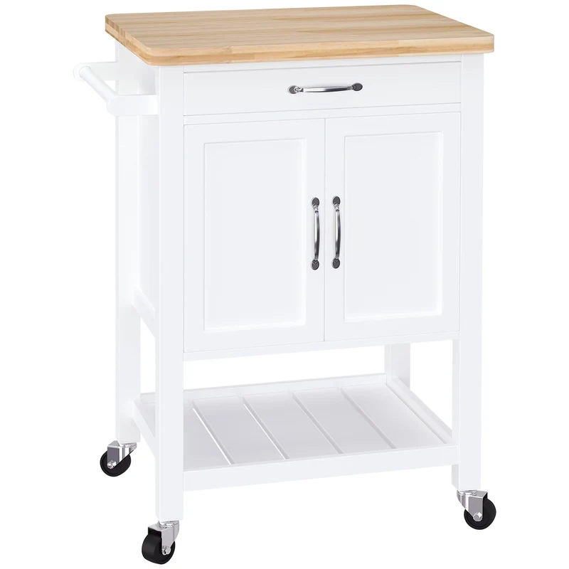 Carrello da Cucina Salvaspazio in Legno Bianco 65x48x90 cm