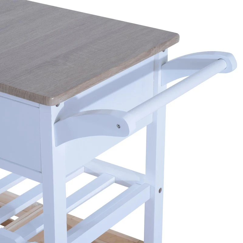 Carrello da Cucina Multifunzionale con 2 Ceste e Portabottiglie in Legno di Pino Bianco 70x40x86 cm
