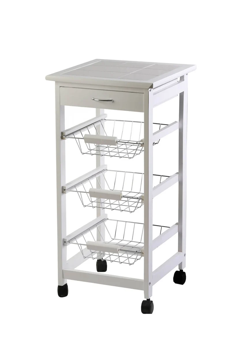 Carrello da Cucina in Legno Bianco 3 Cestelli Tosini A308-28S