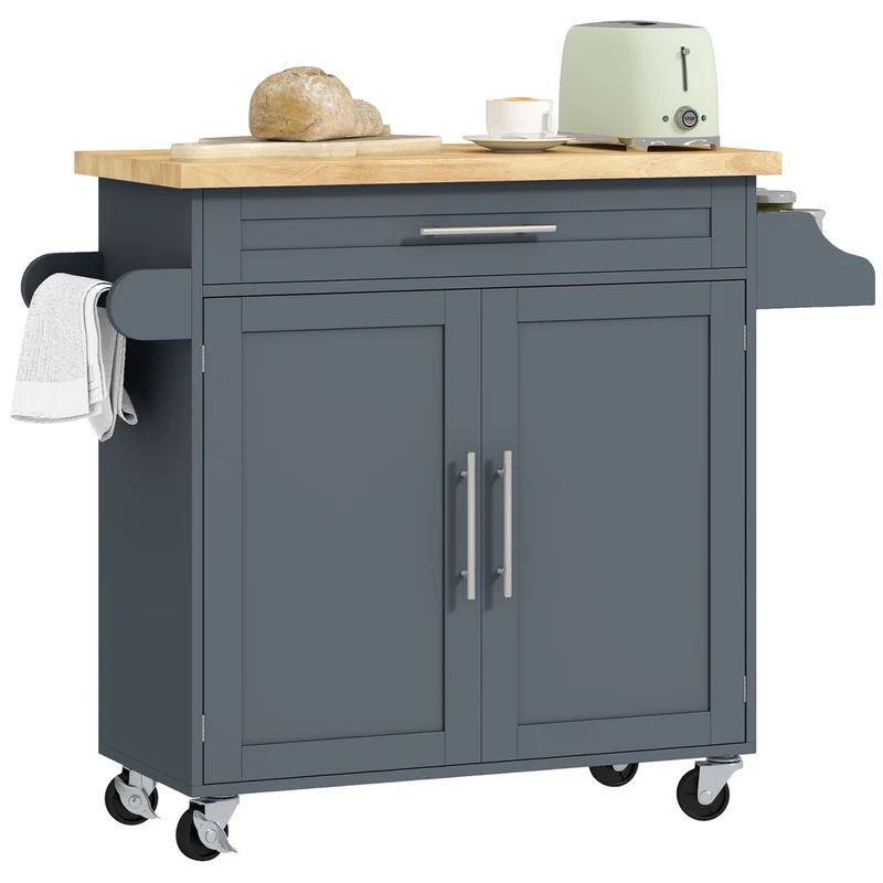 Carrello da Cucina con Cassetto, Portaspezie e Armadietto 109x40x89 cm Grigio e Color Legno