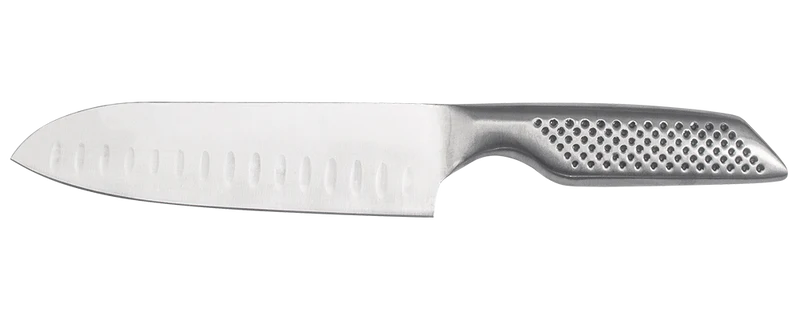 Couteau santoku alvéolé avec manche inox antidérapant - Série GripMaster