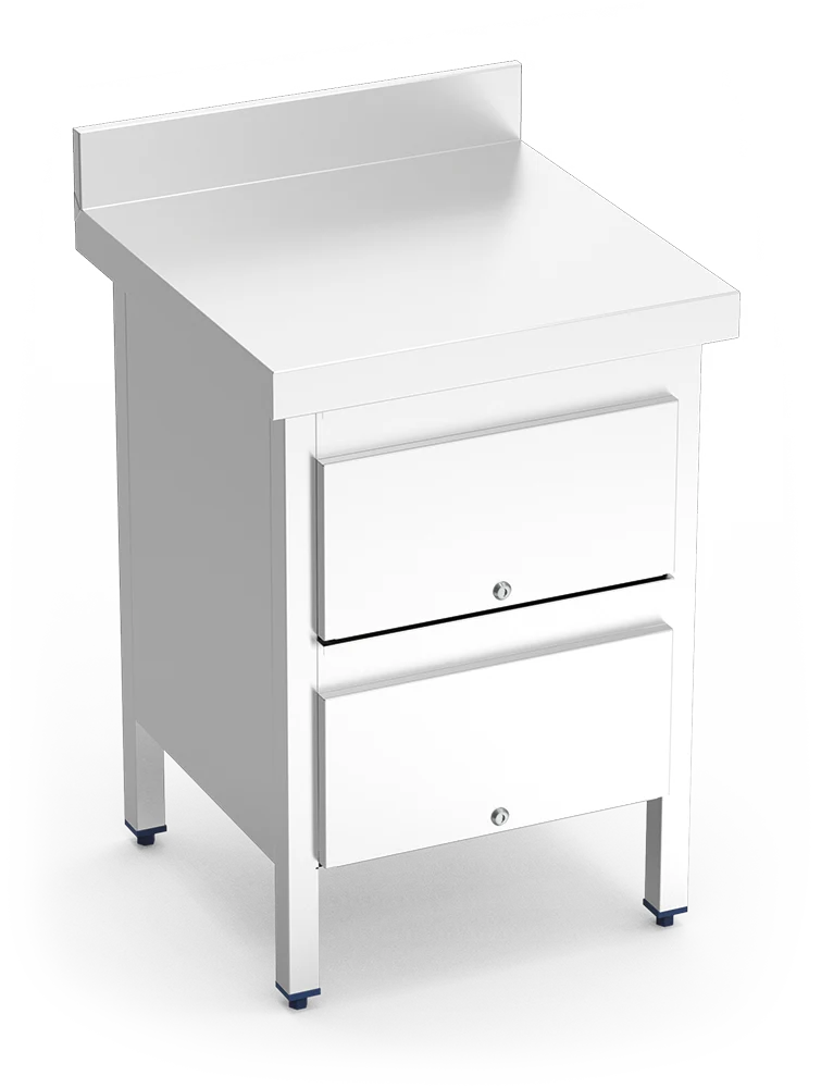 Table de travail en acier inoxydable avec 2 tiroirs et dosseret arrière