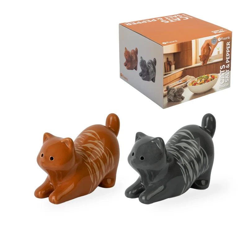 Salero y pimentero gato con manchas