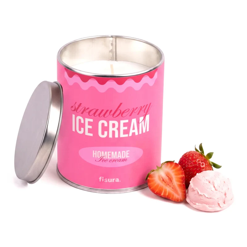 Vela en lata de metal “Strawberry ice cream” – fresas con nata