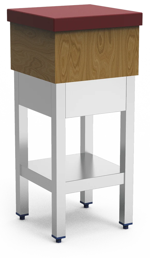 Billot de boucher inox en bois et polyéthylène rouge