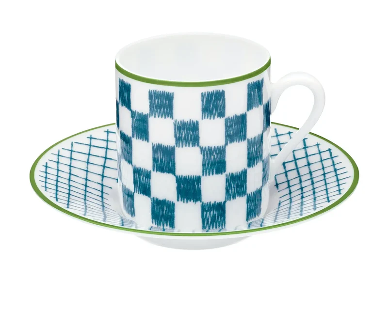 Hermès A walk in the Garden Set 2 Tazze caffe con piatto 9 cl Blu