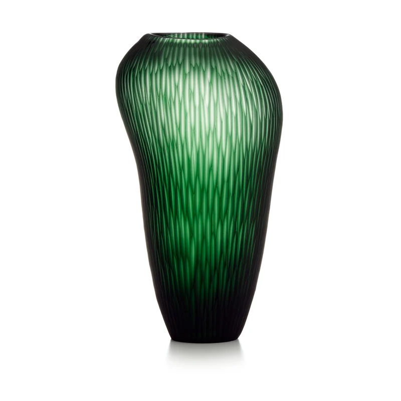 IVV Carving Vaso in Vetro Satinato Verde con Righe Molate