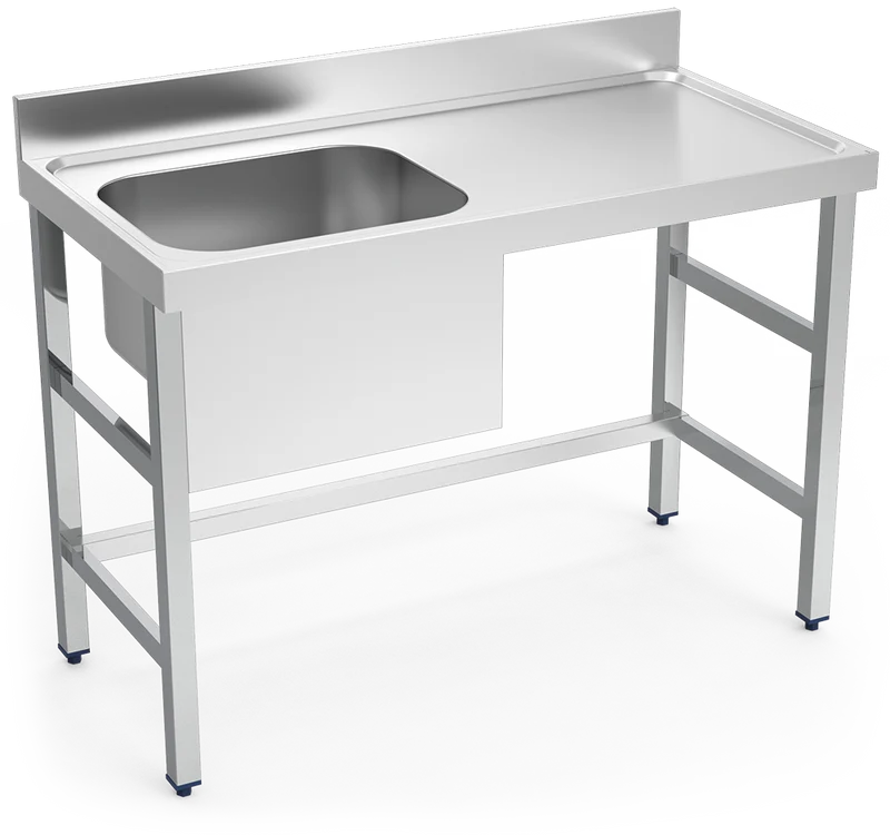 Table adossée inox de chef, bac à gauche