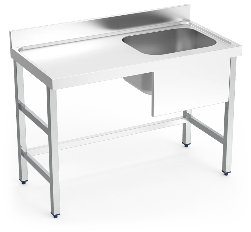 Table adossée inox de chef, bac à droite