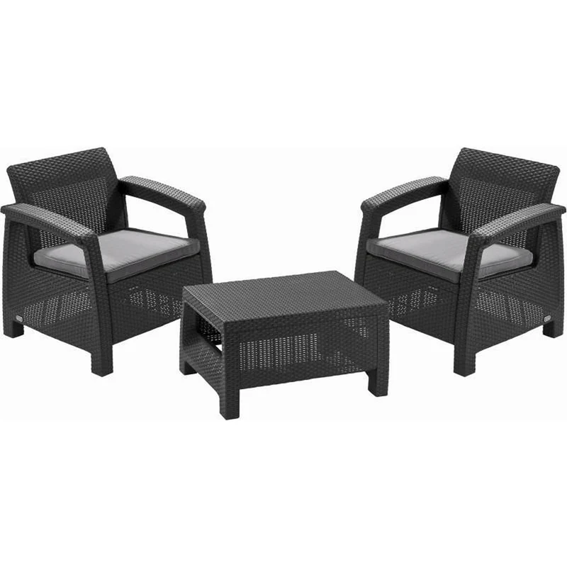 Set di 2 Divani da Giardino + Tavolo Antracite