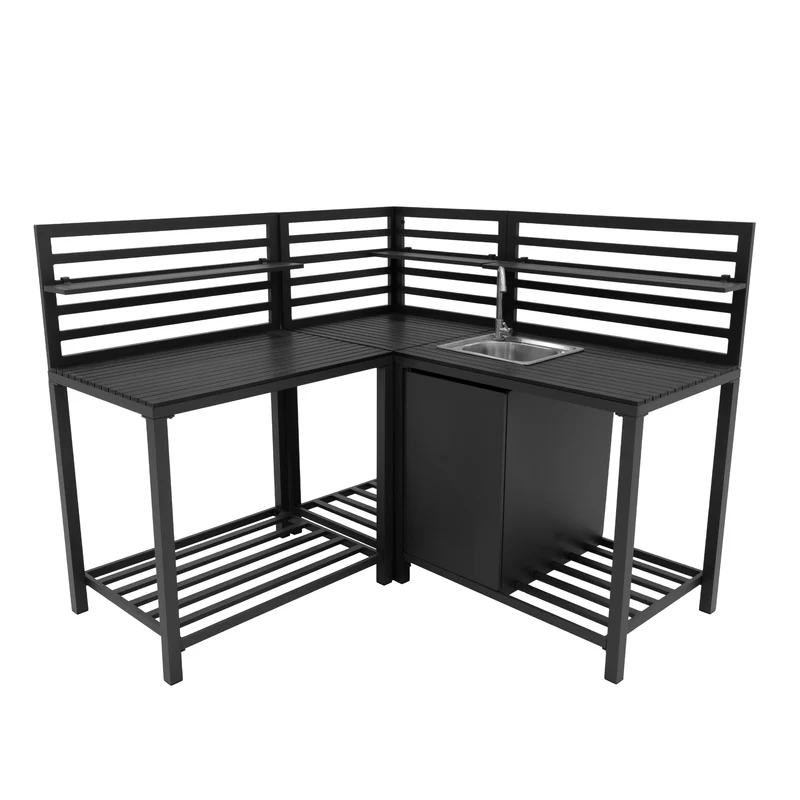 Set Cucina da Esterno 3 Pezzi in Alluminio con Lavello Modulare