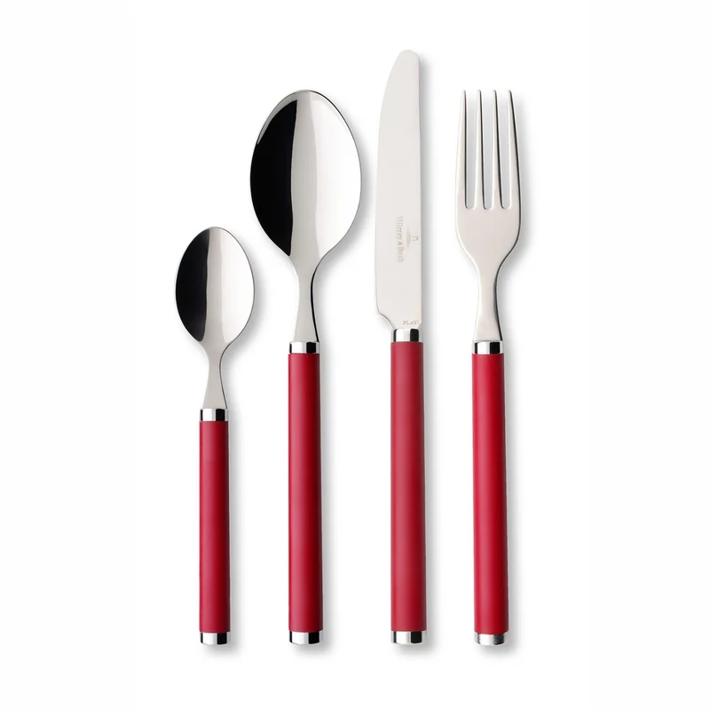 Villeroy & Boch Play! Red Roses Posate da Tavola con manico rosso, Set 24 pezzi