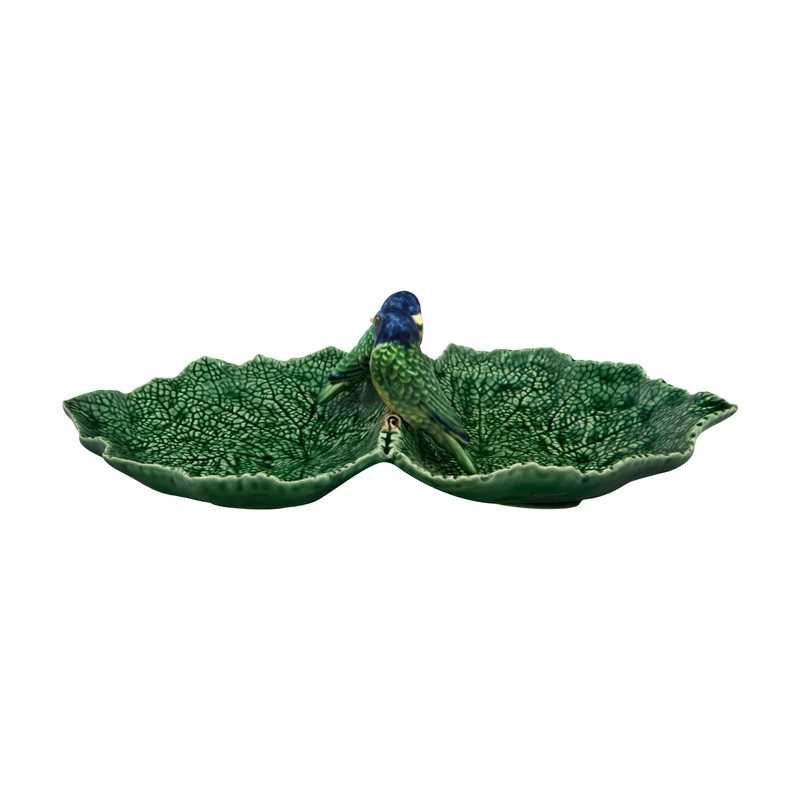 Bordallo Pinheiro Cinerária vassoio foglia con due uccelli blu, 34 cm