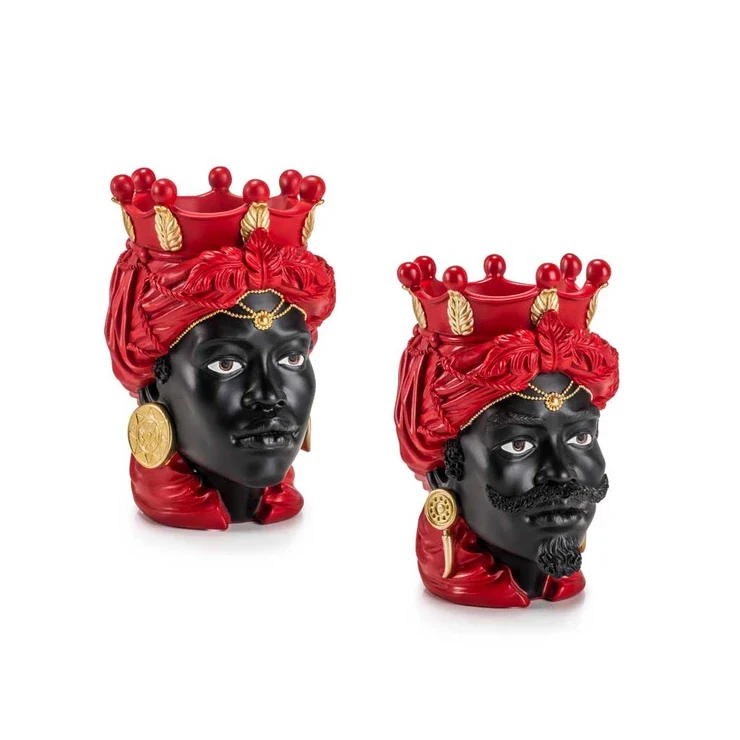 Palais Royal Coppia Teste di Moro Rosso/Oro, 28 cm