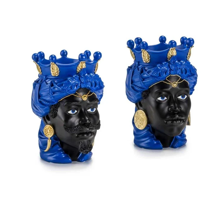 Palais Royal Coppia Teste di Moro Blu/Oro, 28 cm