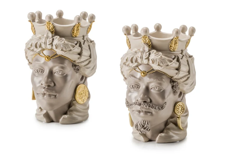 Palais Royal Coppia Teste di Moro Argilla/Oro, 28 cm
