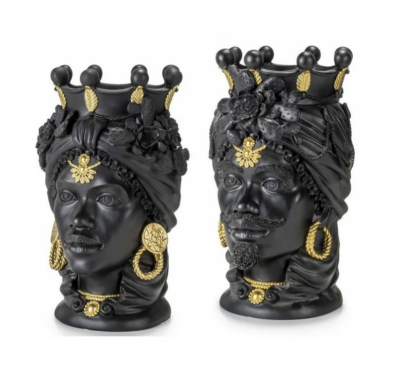 Palais Royal Coppia Teste di Moro Nero/Oro, 42 cm