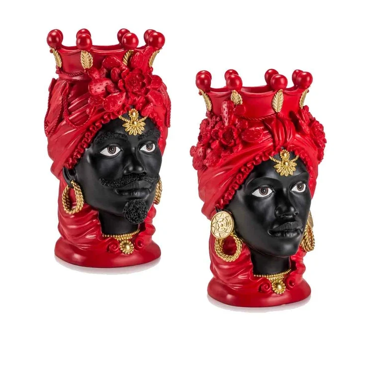 Palais Royal Coppia Teste di Moro Rosso/Oro, 42 cm
