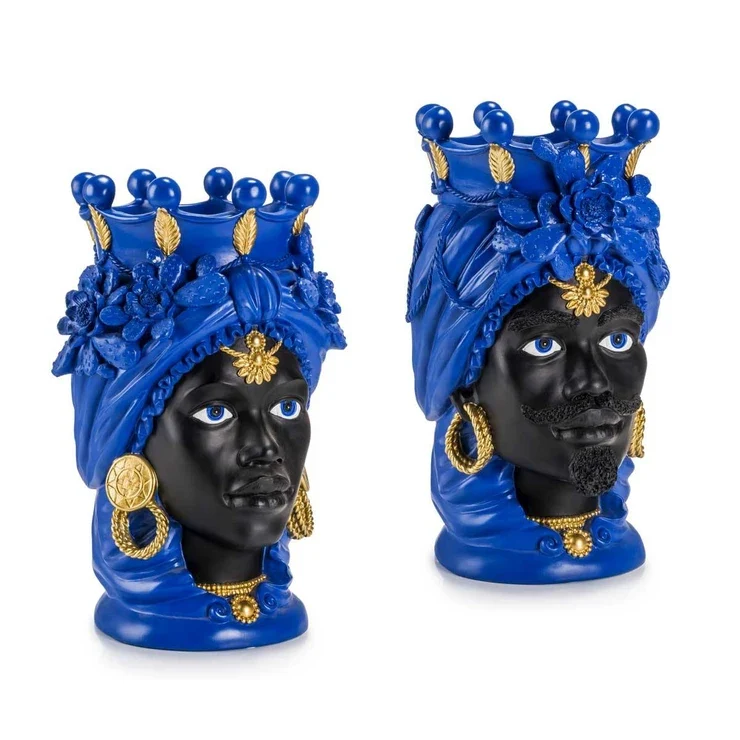 Palais Royal Coppia Teste di Moro Blu/Oro, 42 cm