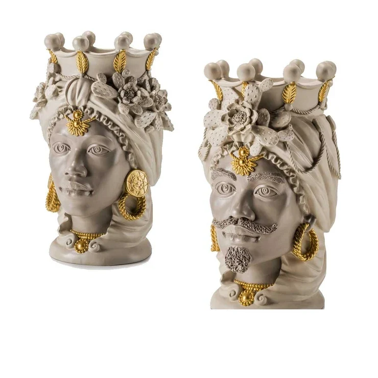 Palais Royal Coppia Teste di Moro Argilla/Oro, 42 cm