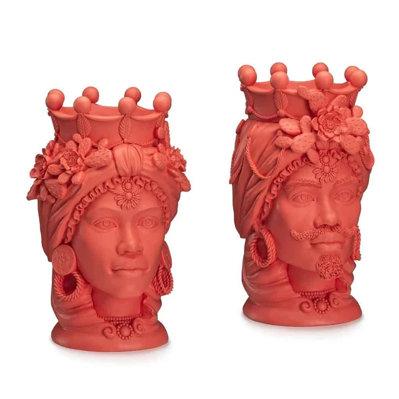 Palais Royal Coppia Teste di Moro Corallo, 42 cm
