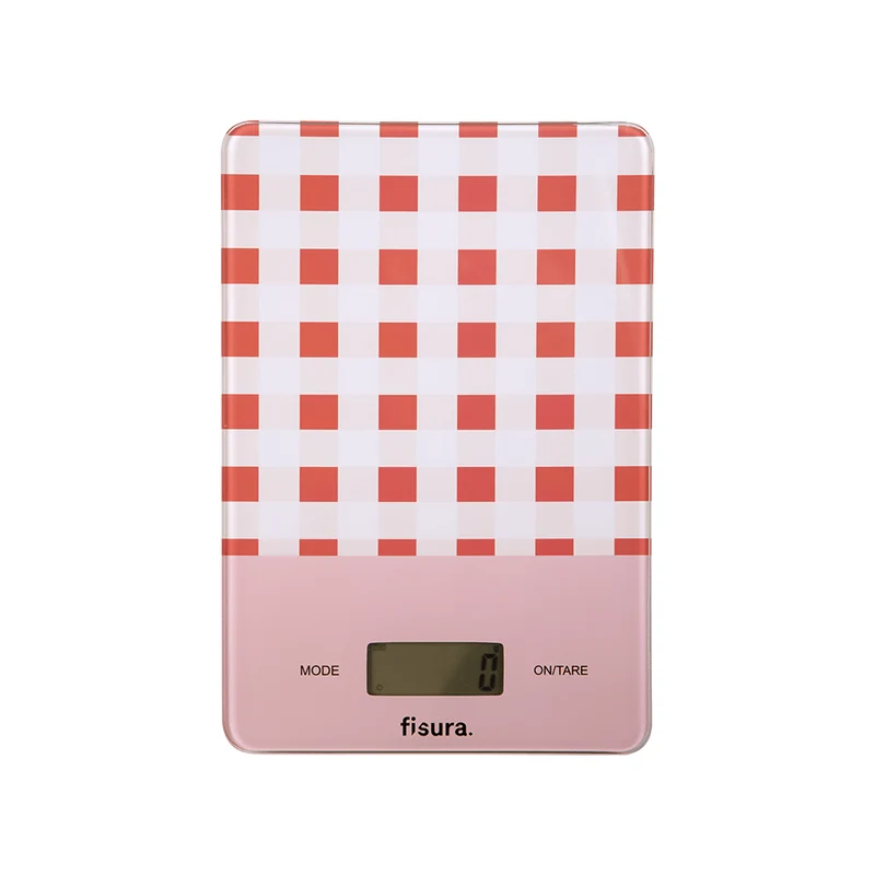 Báscula digital de cocina con estampado vichy rojo