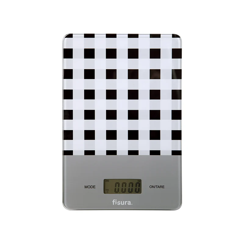 Báscula digital de cocina con estampado vichy negro