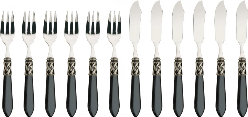 BUGATTI Aladdin Set Posate Pesce 12 Pezzi Ghiera Cromata Nero