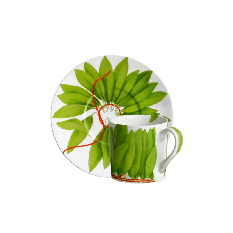 Taitù Fil Rouge Foglie Set 4 Tazzine espresso con piattino