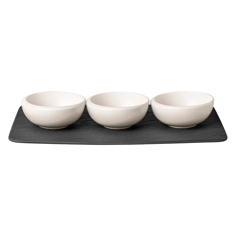 Villeroy NewMoon set 3 ciotoline per salse e piatto rettangolare